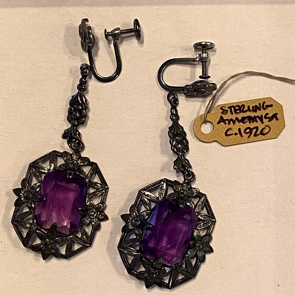 Vintage Amethyst and Sterling Screw Backs circa 1920s